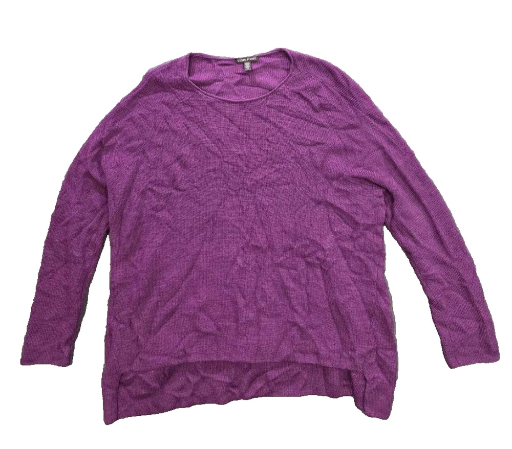 EILEEN FISHER Sweater Organic Oversized 100% merino wool Dolman Purple S A010873